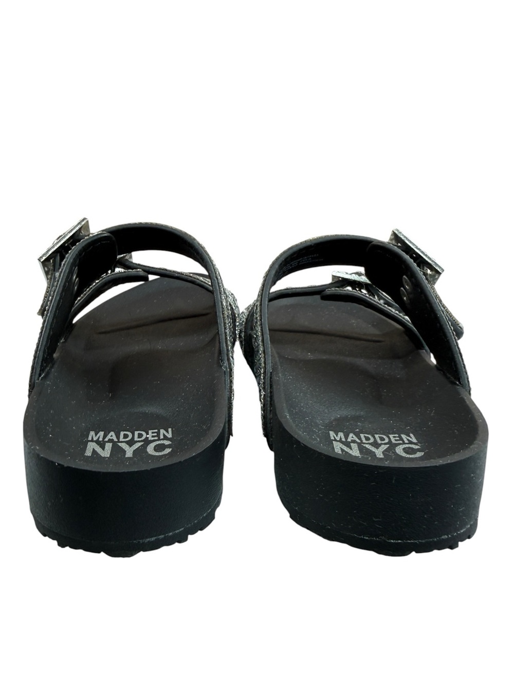 Madden NYC Rhinestone Double Buckle Slide Sandals Black Silver Women’s 6 - Picture 10 of 12
